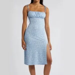 All In Favor Floral Blue Midi Bow Strap Sundress